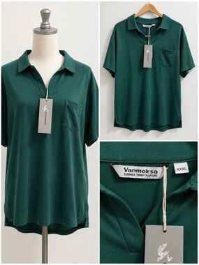 Vanmoirsa NWT Teal Collared Pocket Top XXXL